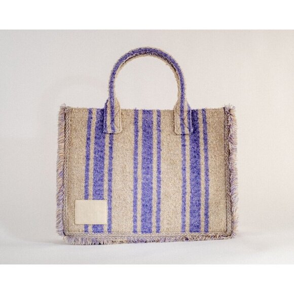 Sandro Kasbah Tote Bag in Tweed Purple & Neutral Stripes $475 - Picture 3 of 10